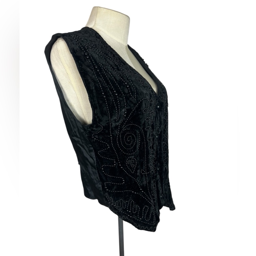 Vintage black velvet beaded vest Small whimsigoth witchy goth 90s whimsygoth